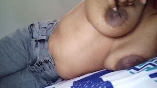 LATINA SHOWING HER TITS AND GIVES A MASSAGE ON HER AEROLES UNTIL HER JEANS GET WET FROM EXITATION - porn video