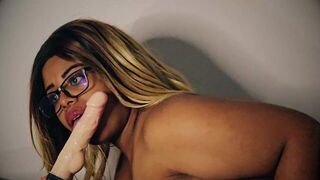Cute milf with glasses sucks a dildo passionately for you - porn video