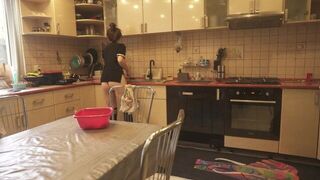 Sexy dressed wife preparing food in the kitchen - porn video