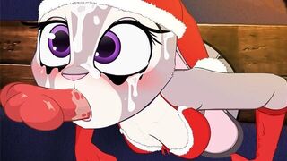 Judy Hopps in the wall Sucks Hard Furry Cock Christmas Look - porn video