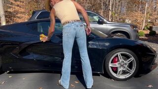 Corvette Cowboy dusts off the car and his cowboy cock - porn video